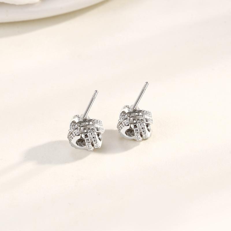 Stud Earrings Women's Square Staggered Design Full of Diamond Stud Earrings Exquisite Fashion Cold Wind Temperament Earrings