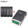 Smart Intelligent LCD Display PALO Battery Charger For AA / AAA NiCd NiMh Rechargeable Batteries with 4pcs AA 3000mah Batteries
