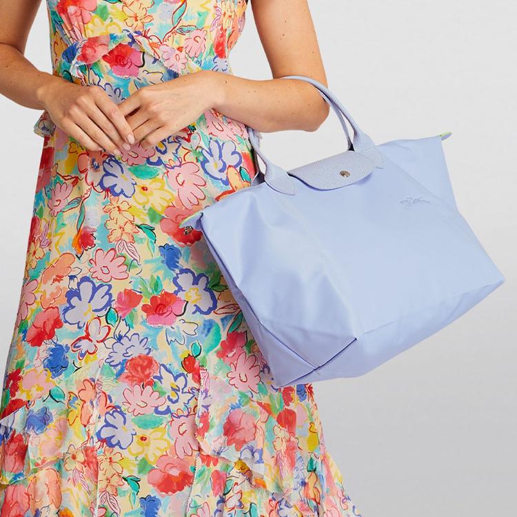 Longchamp Le Pliage Green Solid Color Logo Snap Zipper Closure Tote Bag Women Tote Bags Blue 1624919P79