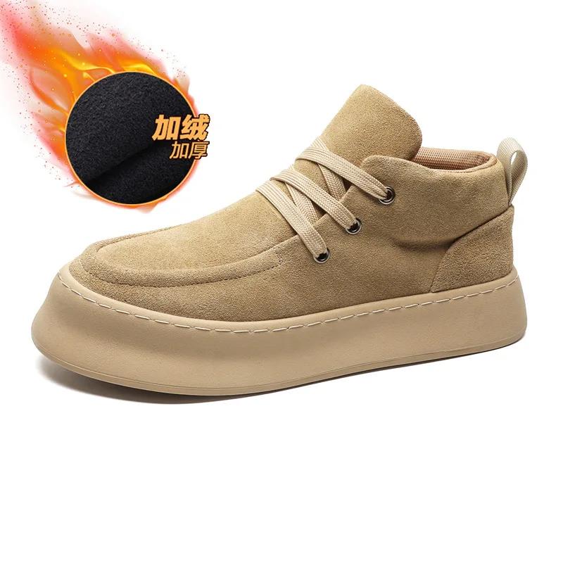 Мужские ботильоны из замши и коровьей кожи, обувь с высоким верхом, мужские ботинки на шнуровке в стиле милитари, прошитые вручную нитью, повседневная обувь, зимние теплые мужские ботинки