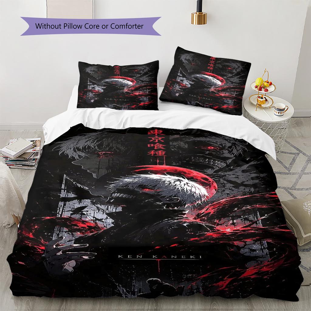 Ken kaneki anime Pattern Bedding Set Quilt Cover Pillowcase Home Decor Gift (1 * duvet cover + 2 * pillowcase, without core)