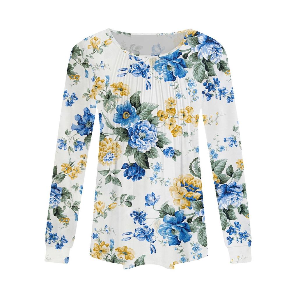 Long Sleeve Shirts For Women Tops Dressy Casual Blouses Pleated Scooped Neck Tunic Tops