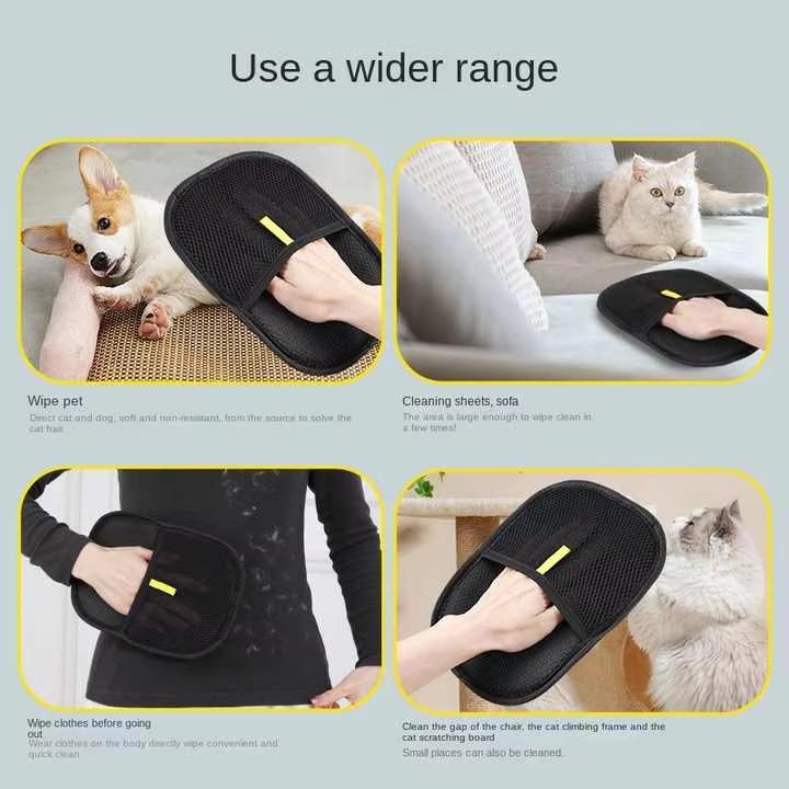 Professional Portable Double Sided Pet Hair Remover Glove Reusable Grooming Mitt for Cats Dogs Travel Home Car Cleaning