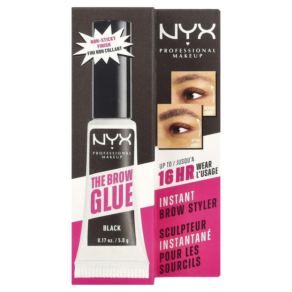 NYX PROFESSIONAL MAKEUP The Brow Glue, Моментальный стайлер для бровей, 05 Черный, 5 г (0,17 унции)