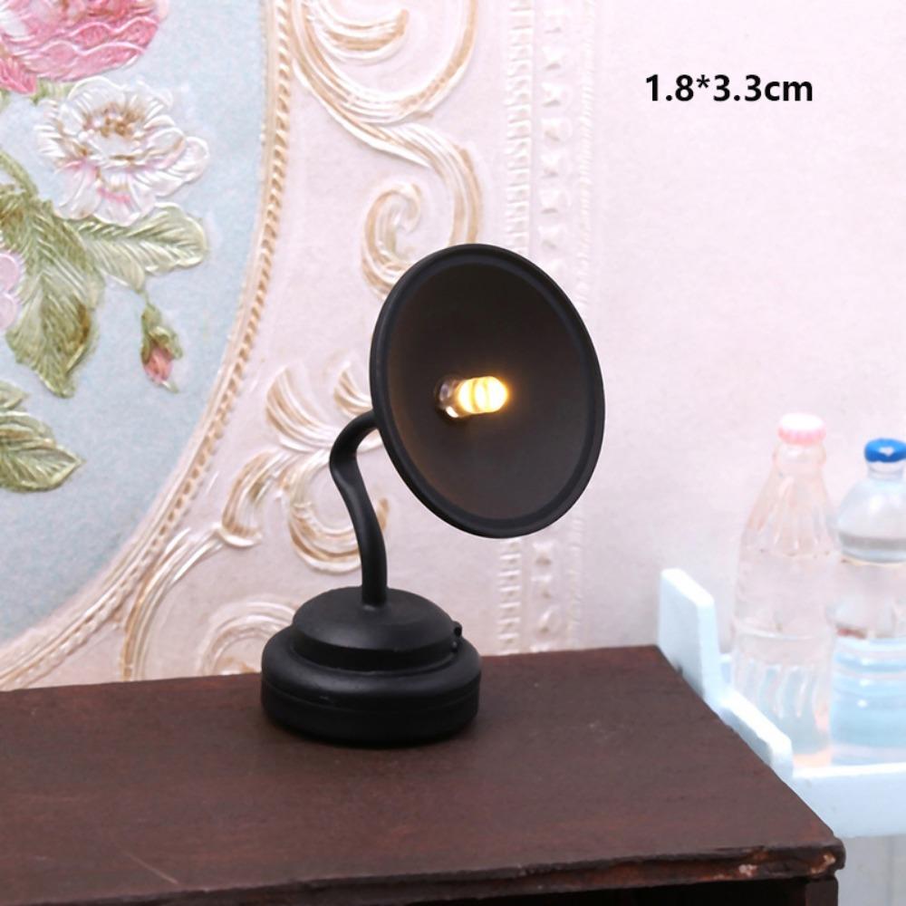 1:12 Miniature LED Golden Light Mini Home Table Lamp Model Doll House Accessories