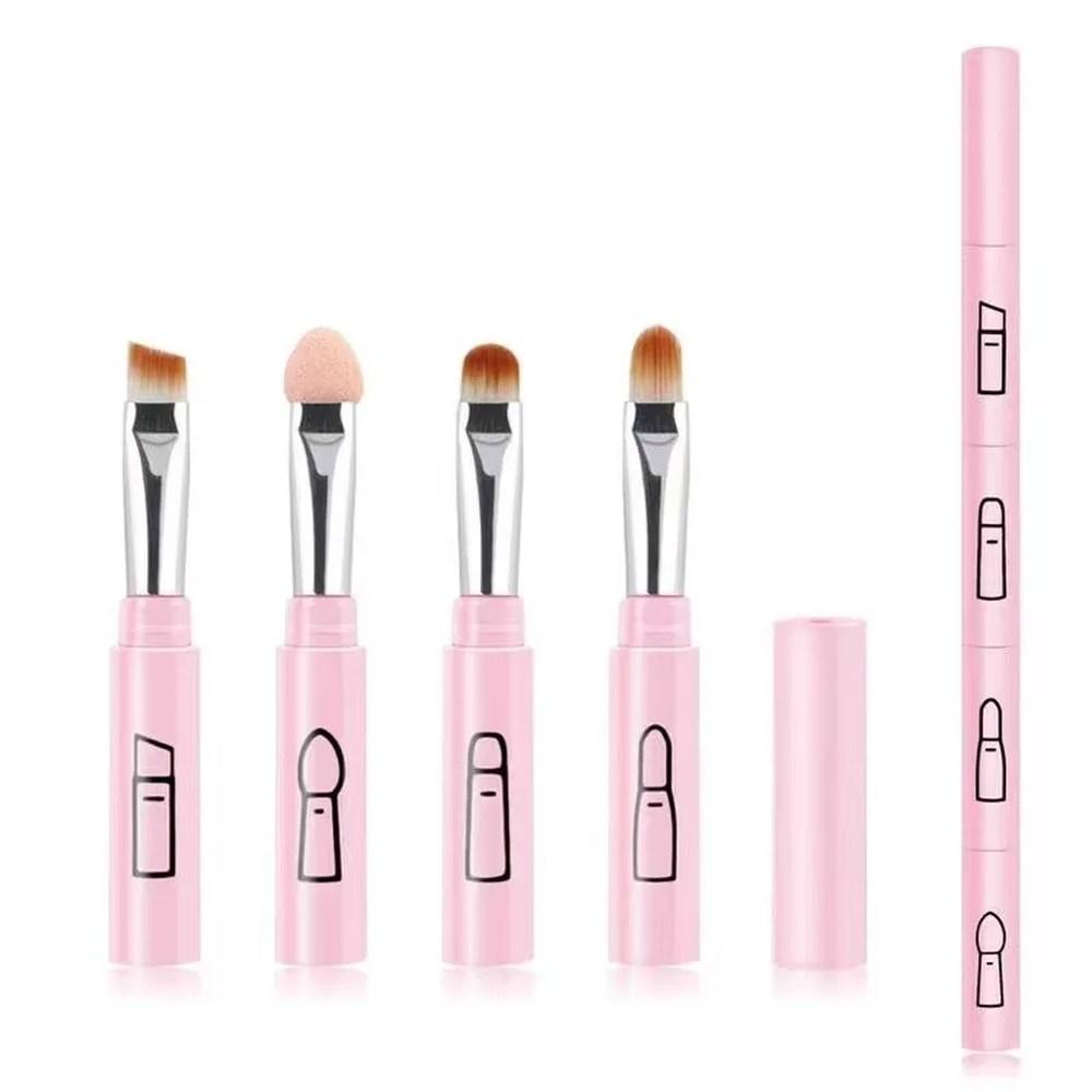 Multifunctional Makeup Brush Set Detachable Lip Eyeshadow Sponge Home Travel Tools 4 In, 1 Piece, 01 Pink Set