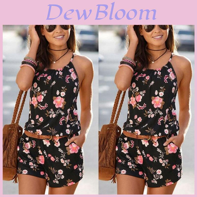 Stylish Women's Backless Jumpsuit With Pockets And Floral Design For Effortless Fashion
