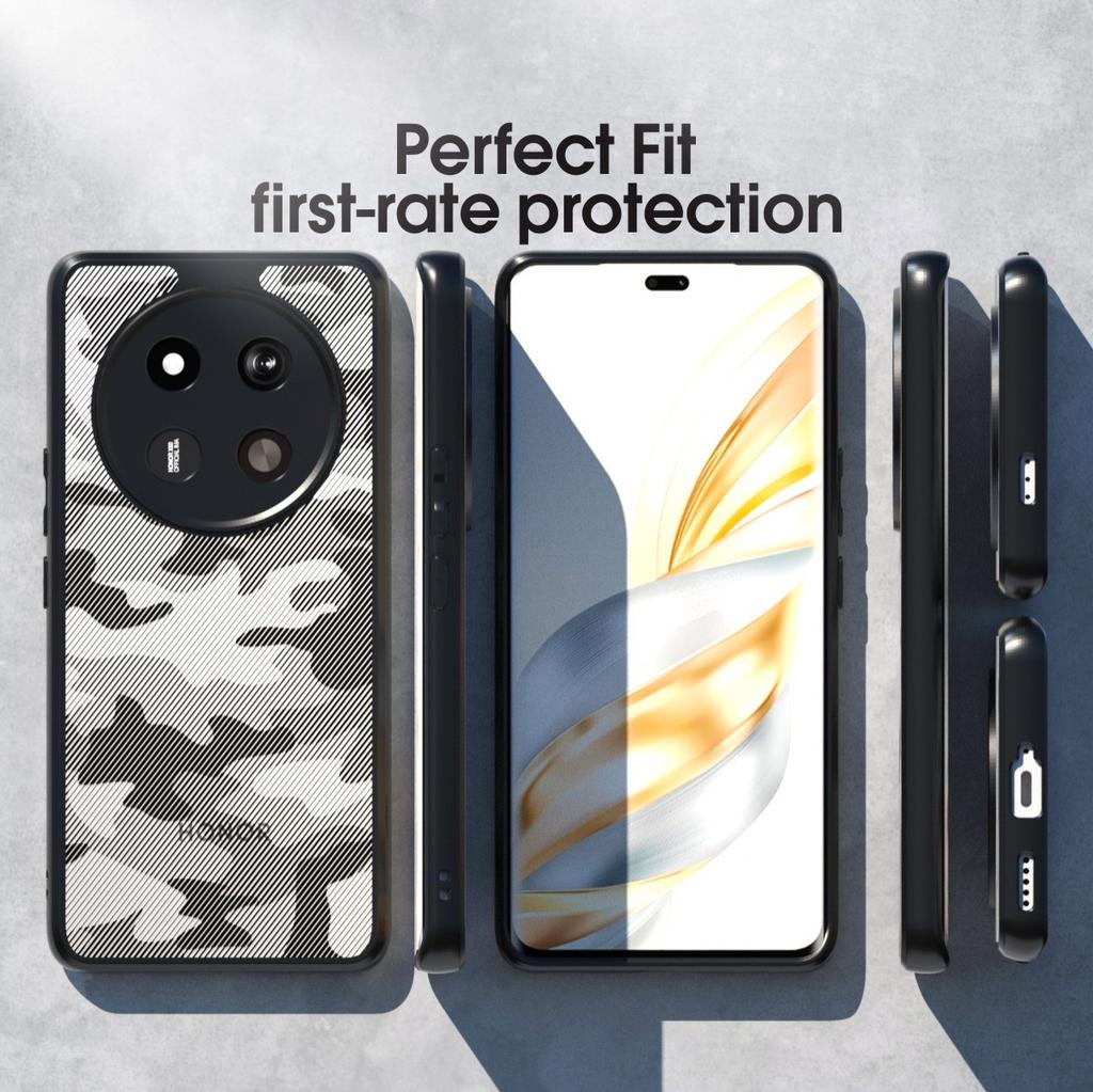 (В комплекте ремешок на запястье)IBMRS для чехла Honor X60 Pro, Не желтеющий противоударный чехол для телефона, Прозрачная задняя крышка с защитой от царапин камуфляж (чистый)