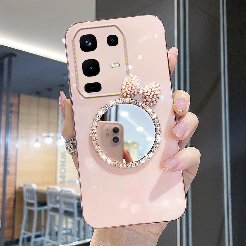 For infinix Note 50 Pro Plus Case Soft Plating brick inlaid pearl butterfly makeup mirror Smooth Electroplated For infinix Note 50 Pro + Back cover