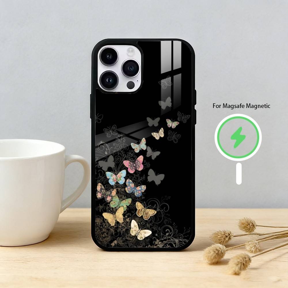 B-Butterfly Wallpaper Phone Case For iPhone 17,16,15,14,13,12,Plus,Pro,Max For Magnetic Wireless Charge