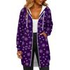 Women's Fashionable Christmas Printed Long Sleeved Drawstring Hooded Zipper Pocket Long Casual Sweatshirt Jacket