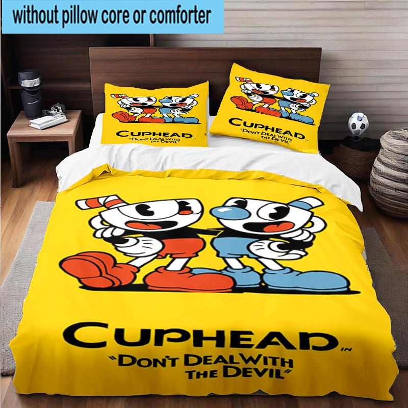 3PCS Cup-head And Mugman Adventure 3pcs Bedding,Including 3PCS Duvet Cover And 2pcs Pillowcases Perfect for Christmas,Ideal for Bedroom, Dormitory