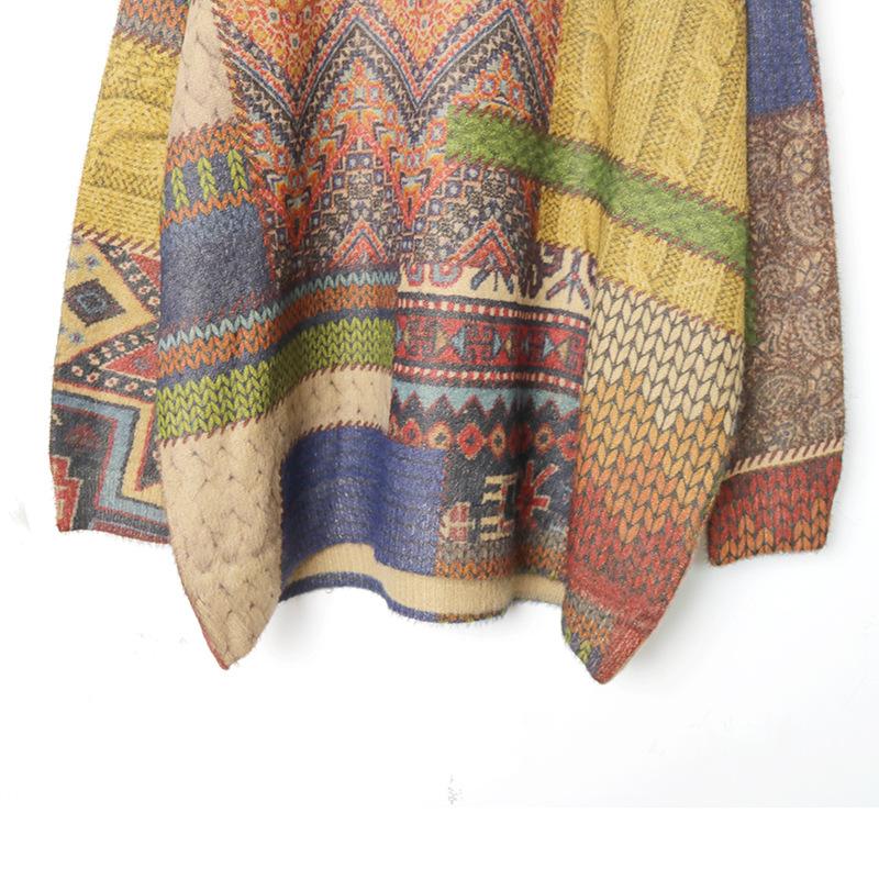 Dimanaf 2024 Новые свитера Пуловеры O-образный вырез Женские свитера Цветочный вязаный узор Печать Свободный свитер