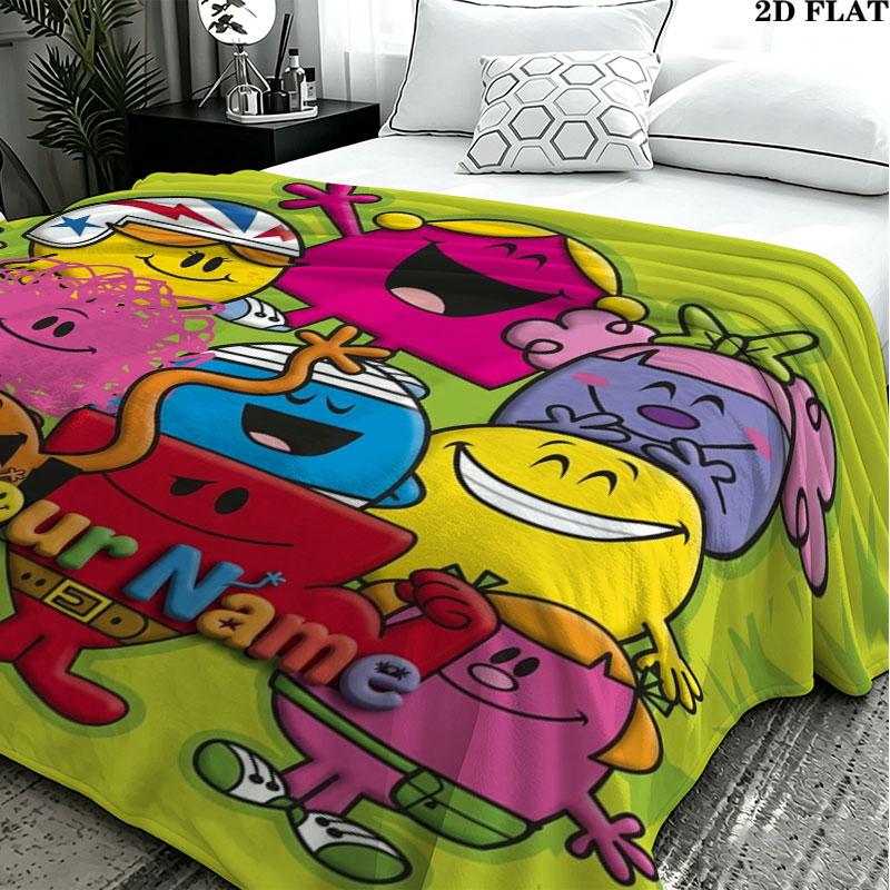 1PC Mr. Men Little Miss Custom Name Patterned Flannel Blanket Suitable For All Seasons for Home Decor Warmth and Comfort Gifts Holiday Present