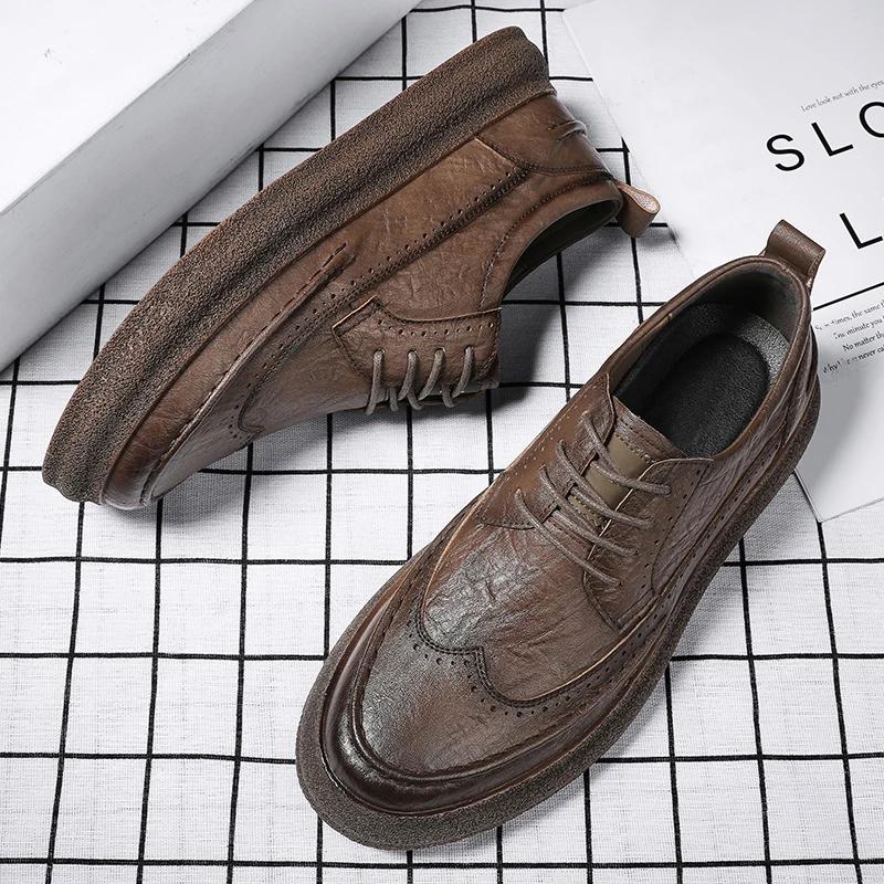 Модные мужские туфли-броги на открытом воздухе в британском стиле, кожаные туфли на шнуровке, модная повседневная обувь для деловых людей, обувь Chaussure Homme