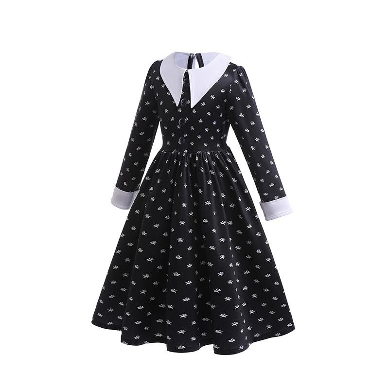 Wednesday adams black dress print dress cosplay costume adams family cos costume halloween