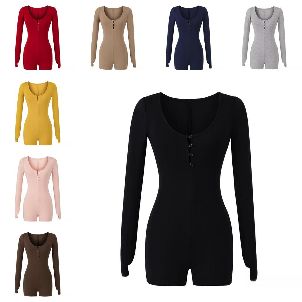 Sexy Slim Fit Cotton Blend Long Sleeve T Shirt With Button U Neck For Spring