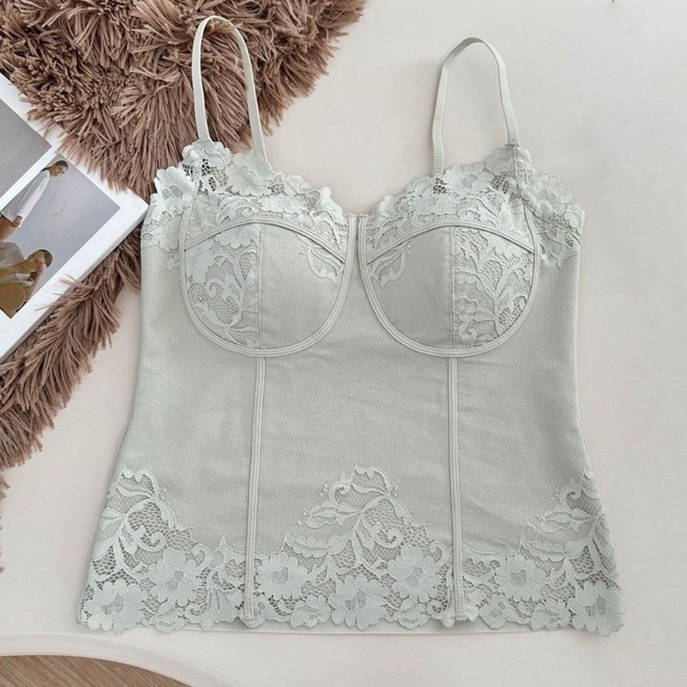 Spicy Girl Style French Style Lace Camisole Sleeveless Fishbone Lace Corset Slim Fit Flower Suspender Vest Spring Summer
