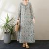 Autumn Literary Leisure Plus Size Loose Print Round Neck Long Sleeved Dress for Spring Vintage Women Dresses