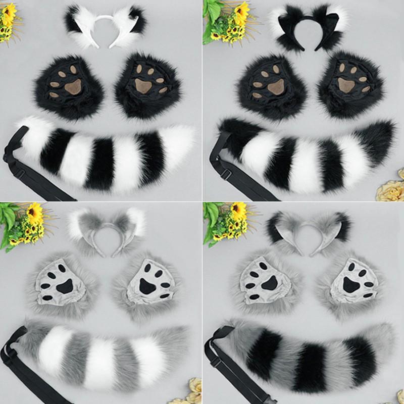 Handmade Fox Ear Headband Tail Set Cosplay Costume Accessories - Soft Plush Animal Ears Kit