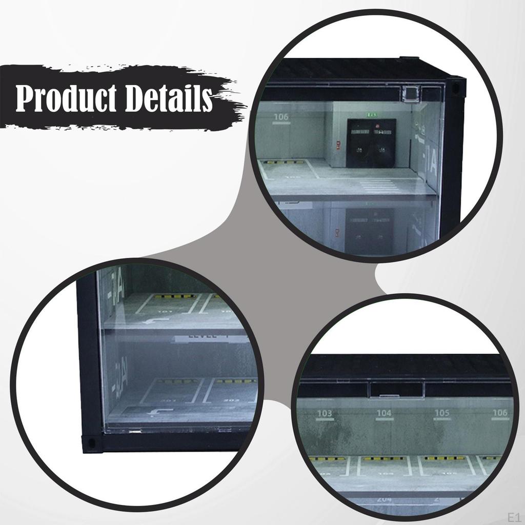 1/64 Car Display Case Parking Garage Model,Diecast Storage Showroom Scenery with Light