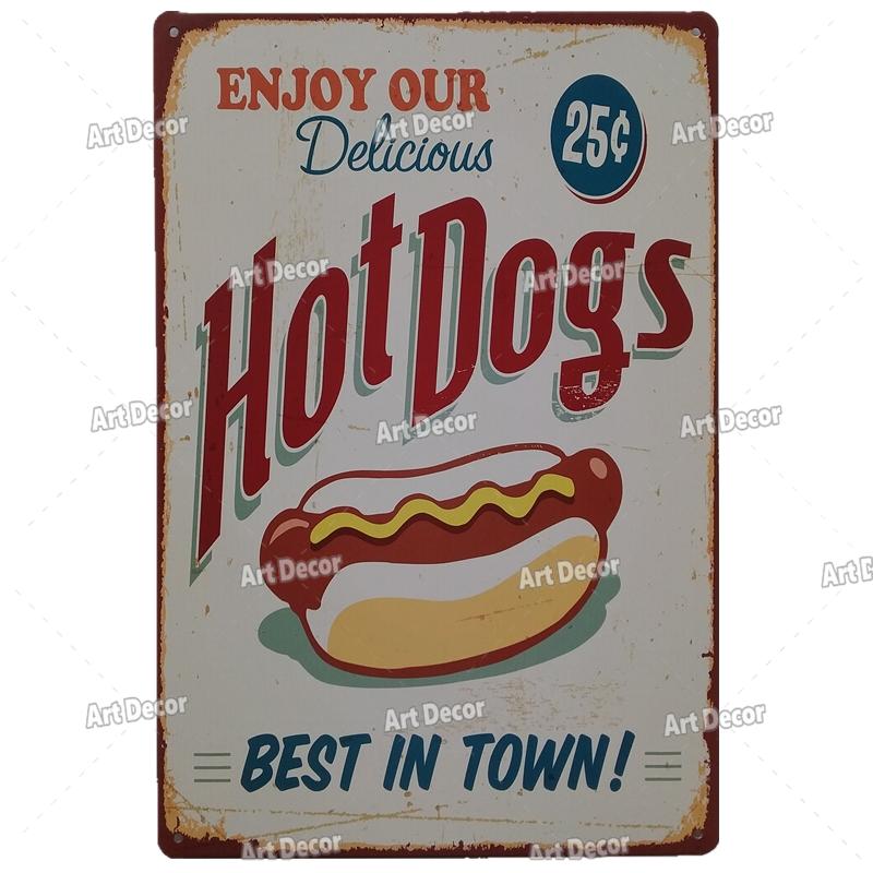 Shabby Chic Popcorn Metal Poster Tin Sign Vintage Cinema Dining Room Decor Plaques Retro Hot Dog Metal Plate Kitchen Accessories