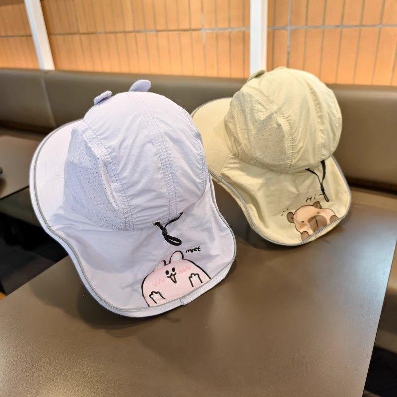 Kids Summer Sun Hat With Neck Flap Quick Dry Wide Brim UV Protection Cute Cartoon Cap For Boys And Girls Thin Breathable