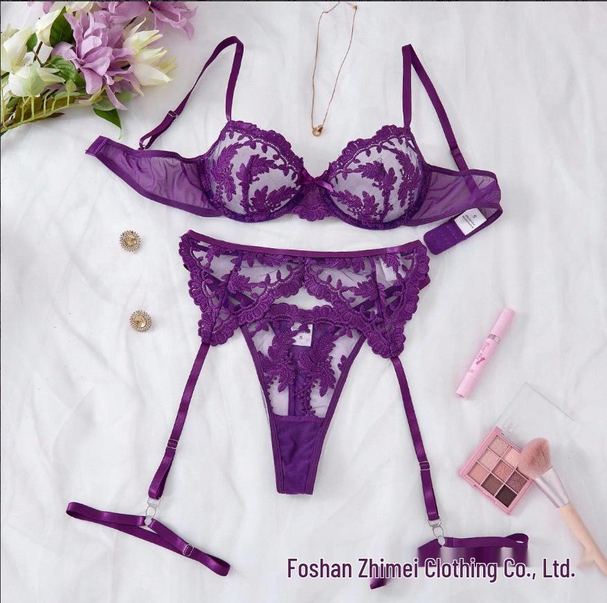 Y Прозрачный сетчатый комплект нижнего белья для трансграничной торговли: Сексуальный женский прозрачный бюстгальтер из трех частей