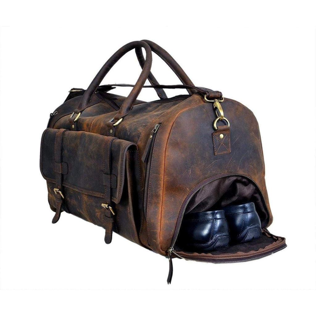 24-дюймовая дорожная сумка из натуральной кожи | Кожаная сумка Travel Overnight Weekend | Спортивная спортивная сумка для мужчин с кожаными туалетно-косметическими принадлежностями