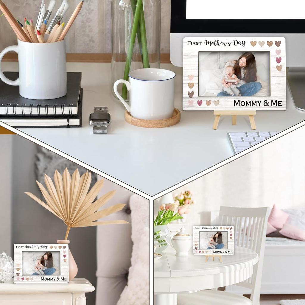 First Mother's Day Picture Frame, Wooden Photo Frame Gift for New Mom, Mommy & Me Gifts, New Born Baby Pregnant Mom Nursery Decor (4x6-Horizontal)
