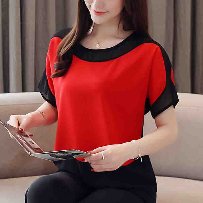 Новые модные женские летние шифоновые блузки с коротким рукавом женские рубашки свободные женские топы элегантная офисная женская одежда 3397