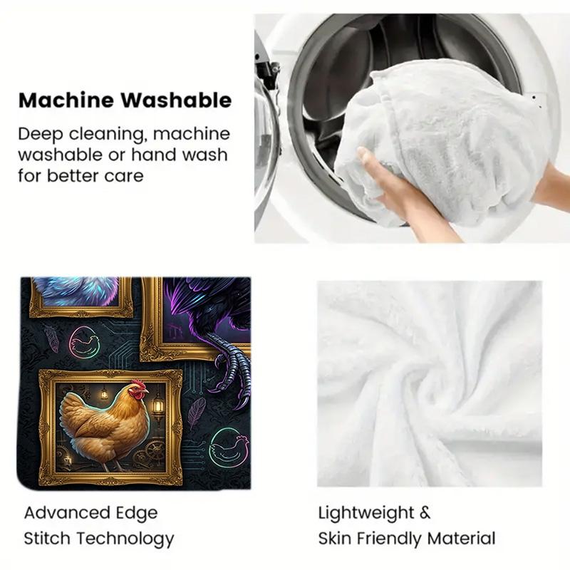 Cybernetic Rooster Gallery 2D Flat Pattern Flannel Blanket, High quality All Seasons, Home Decor, Warmth and Comfort, Perfect for Christmas Gifts.