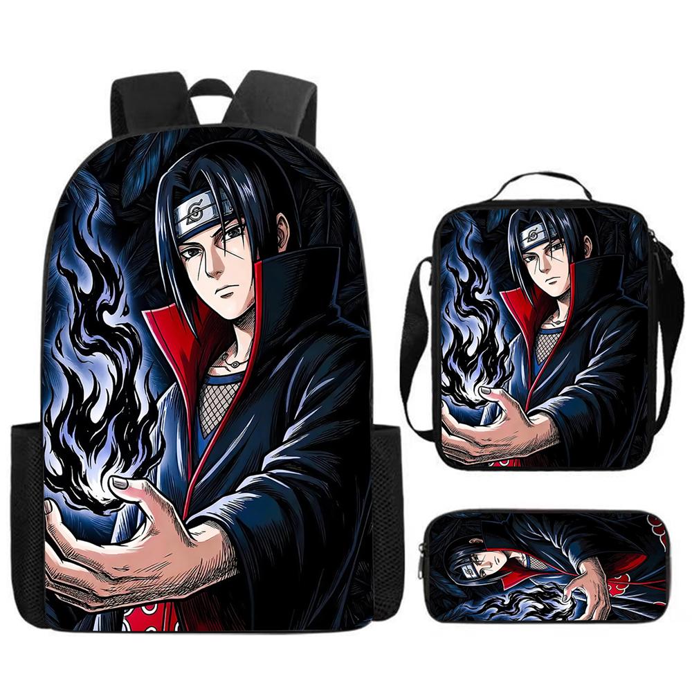 Школьный рюкзак NARUTO для детей, набор из 3 предметов, включает сумку для ланча и пенал, легкий и прочный, подходит для мальчиков и девочек 6-11 лет