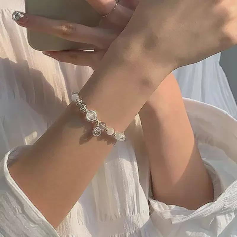 Браслет из белого лунного обсидиана для девочек - модный подарок для подруг