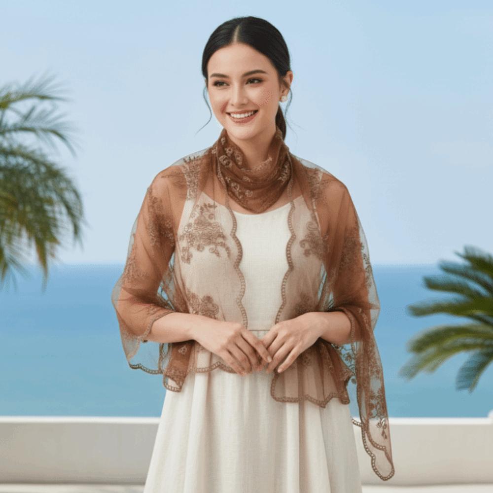 Breathable Floral Headwrap Lightweight Long Lace Scarf Neck Wrap Summer Hijab Travel Photoshoot