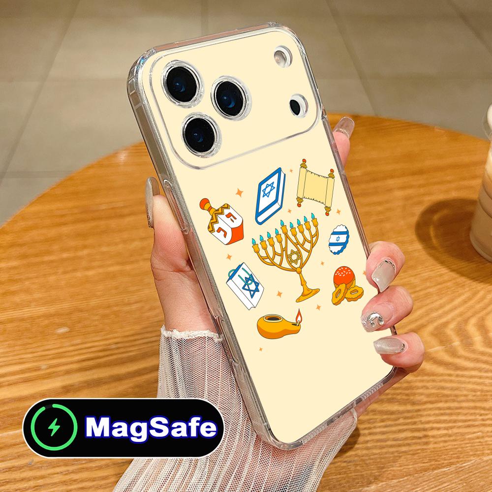 Еврейский чехол для телефона Ханука для iPhone 17 16 15 14 13 12 11 Air Pro Max Plus Mini Magsafe Прозрачный Цветной Чехол Роскошный