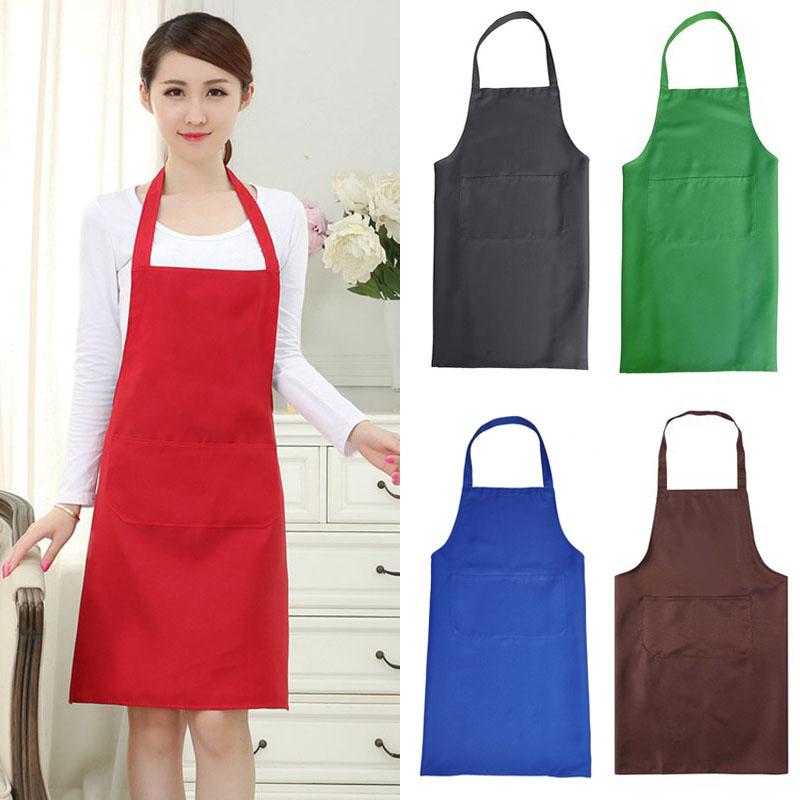 Pure Colors Plain Aprons For Chefs Cooking Bib Restaurant With Front Pocket New Hot Women Men 1PC Home Kitchen  Supply