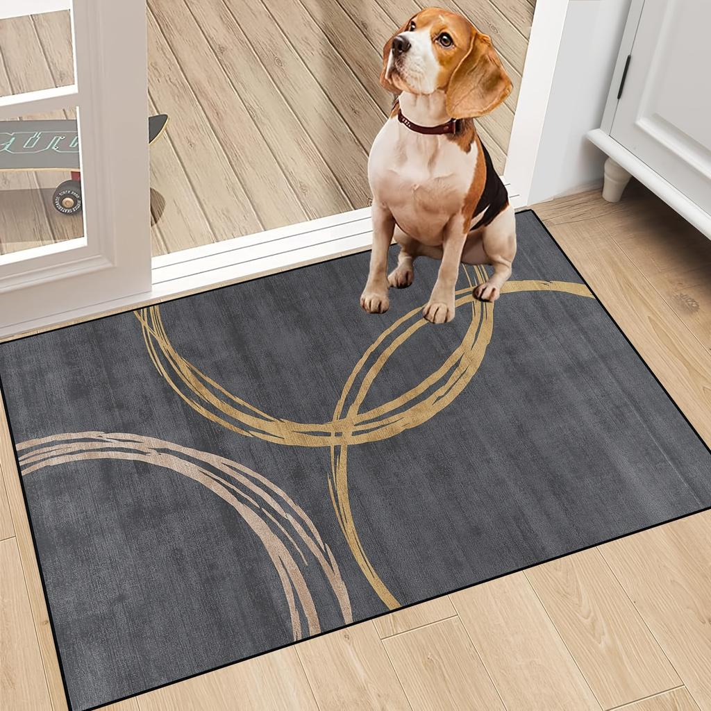 Modern Grey Non-Slip Door Mat Lightweight, Fade Resistant Polyester Entrance Rug for Indoor Outdoor Use Perfect Home Decor