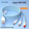 6A 66W Super Fast 3-in-1 Charging Cable for Huawei V8/Android, 120W Braided One-to-Three Data Cable