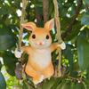 Hanging Swing Statue Resin Craft Rabbit Ornament with Imitation Rattan Rope Tree Stump Base Small Portable Home Garden Decoration