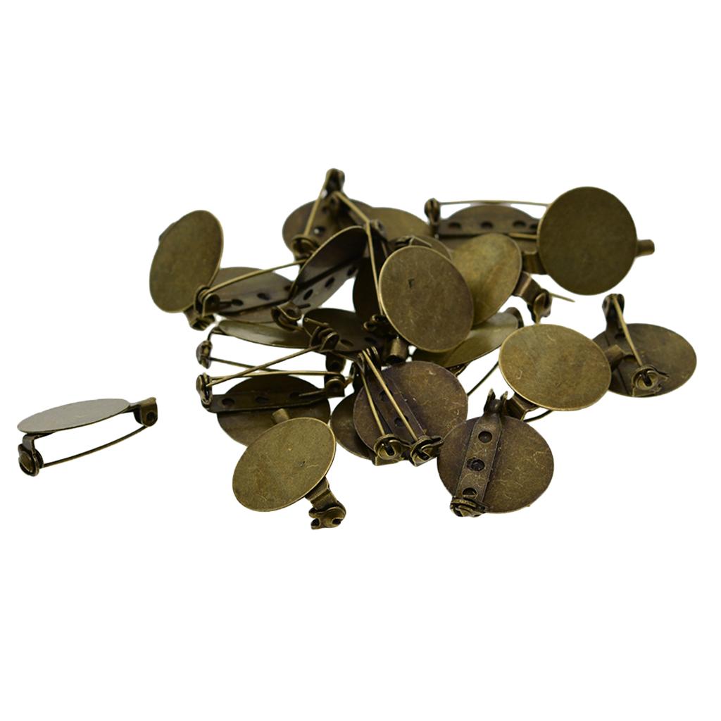 20 Pieces Round Brooch Base Blank Tray Safety Pins Bronze