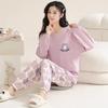 Весна и осень, новый женский пижамный комплект домашней одежды для девочек, длинные брюки с длинными рукавами, простой комплект домашней одежды больших размеров для отдыха