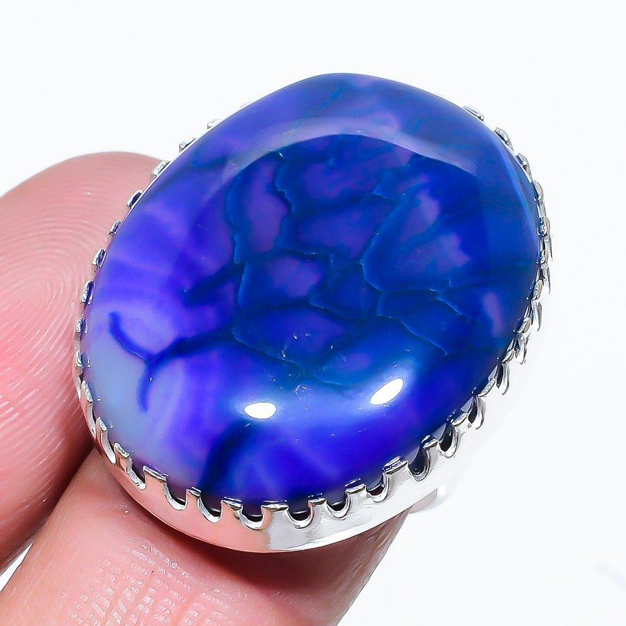 Blue Druzy ручная работа 925 стерлингового серебра подарочное ювелирное кольцо размер 10 S7c34