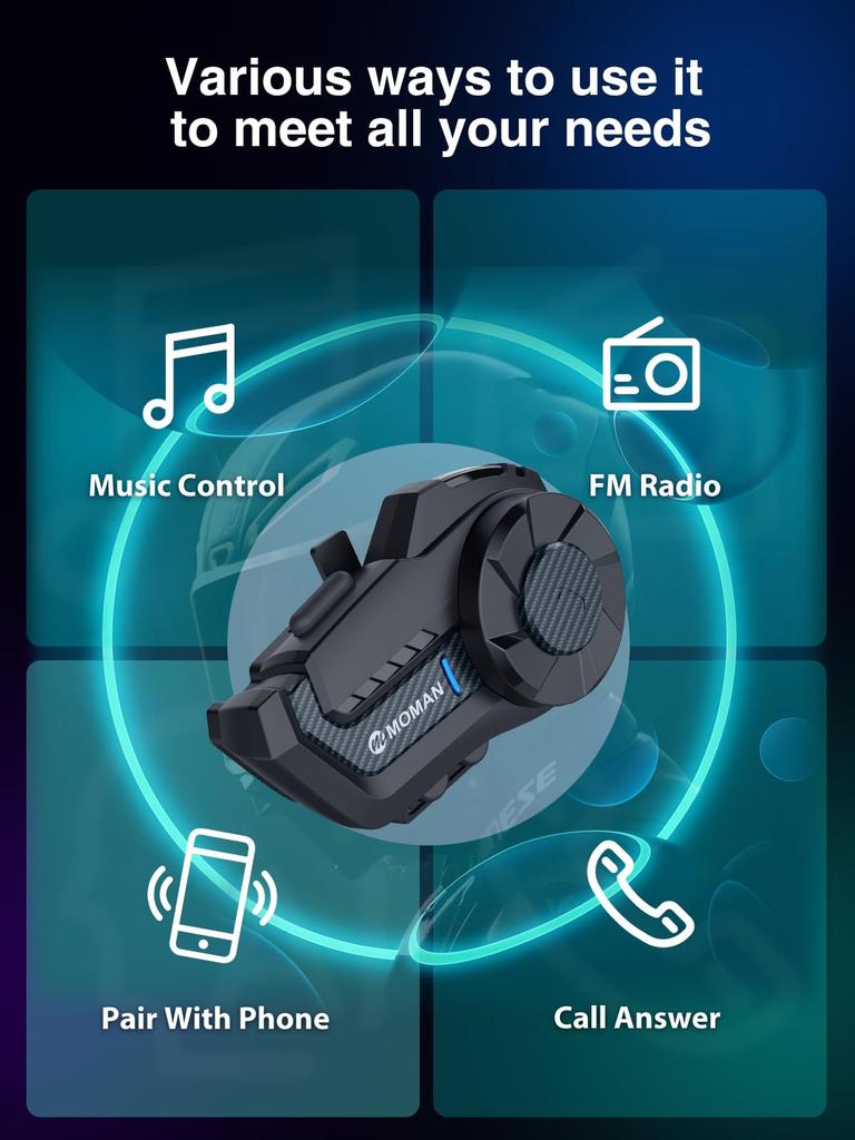Мотоциклетный Incom, Moman H2 Pro, Комплект из 2 шт., Дальность связи 1000 м, 2 человека