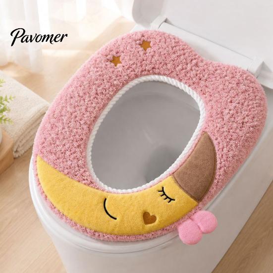 Comfortable Commode Seat Covers Plush Cartoon Toilet Mat, Soft Thickened Washable Bathroom Pad Cover Pads with Handle, Warm Skin-Friendly Adhesive