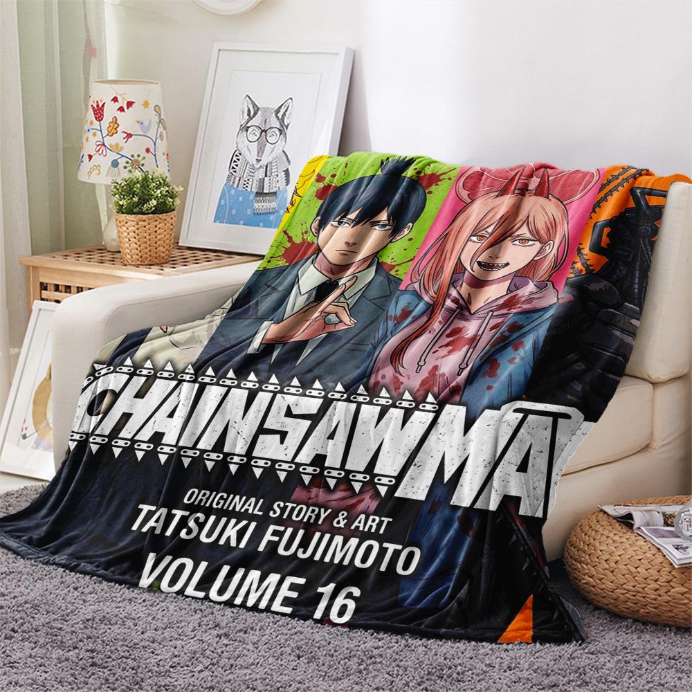 1PC Chainsaw Man Patterned Flannel Blanket Suitable For All Seasons For Home Decor Warmth And Comfort Gifts Holiday Present