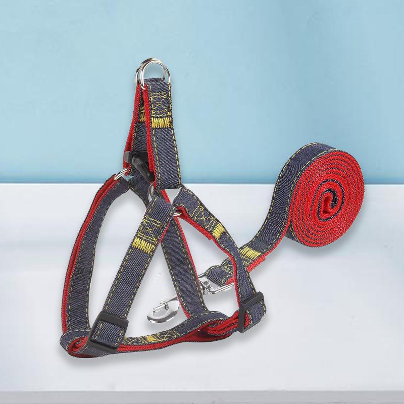 Джинсовый комплект поводка и шлейки для собак с цепочкой-тедди для собак малых и средних пород