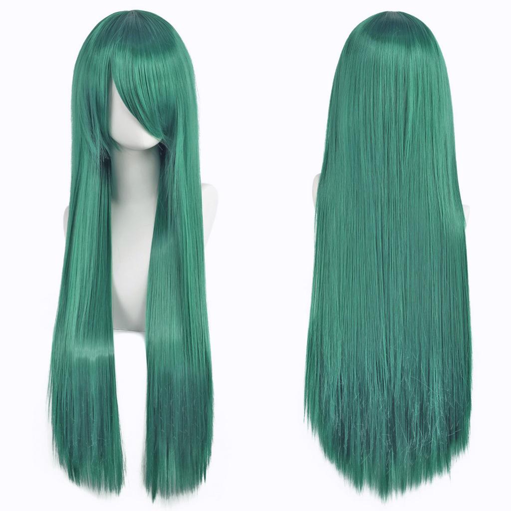 80cm Long Synthetic White Purple Cosplay Wigs Green Hair Straight Silver Wig Pink Hairpiece Lolita Wig with Bangs