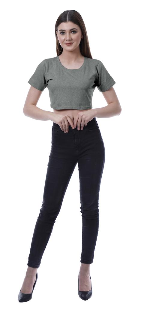 Moomaya Womens Round Neck Crop Top Short Sleeves Summer T-shirt Loose Fit