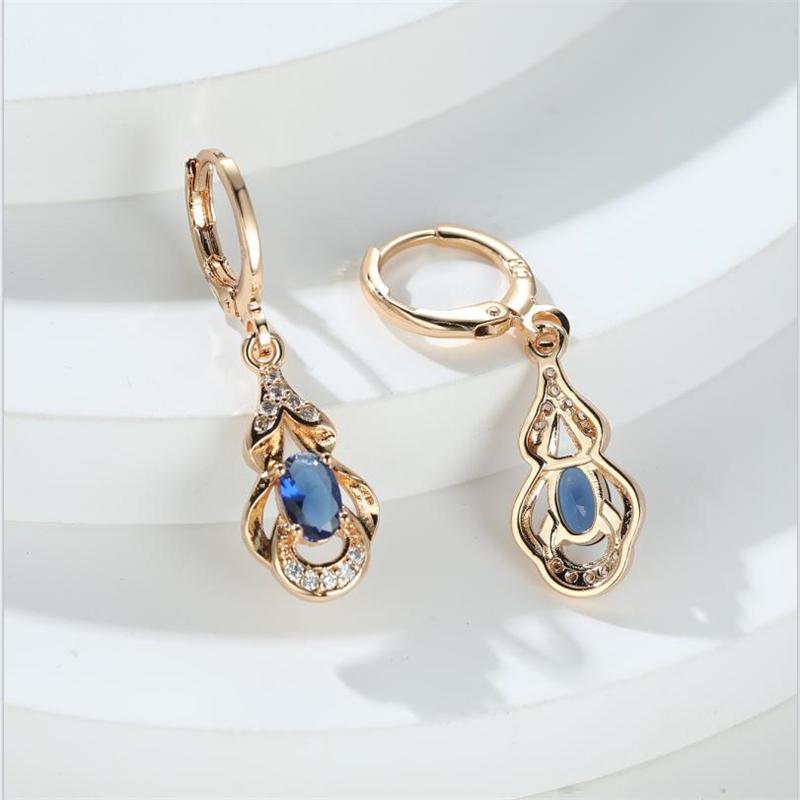 Элегантные серьги-капли золотого цвета в этническом стиле для женщин, серьги-капли с синим камнем, ювелирные изделия